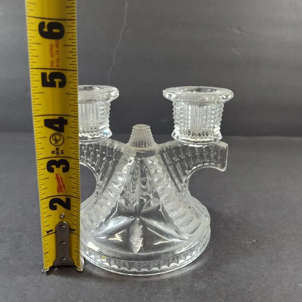 Vintage 30’s Federal Glass Wigwam Double Candlestick Holder Taper Depression